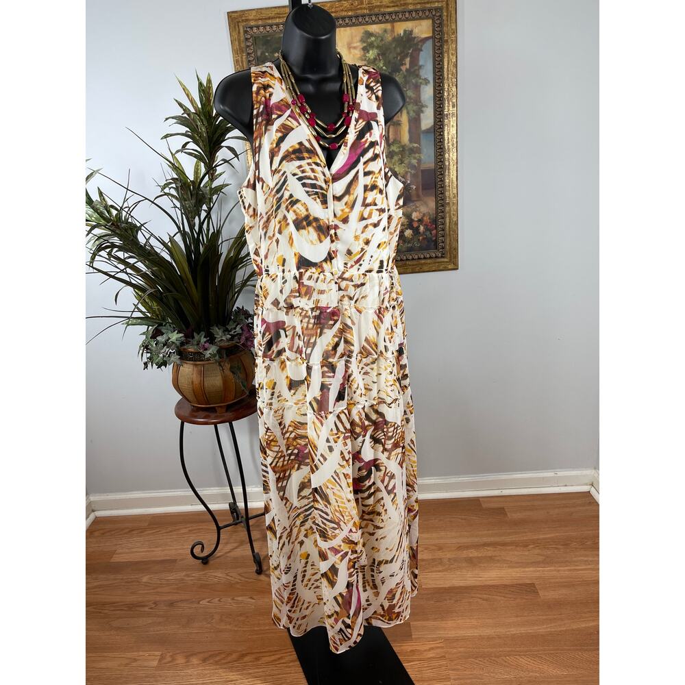 White‎ House Black Market Shirt Dress Women's 10 Multicolor Tiger Pop Boho Chic
